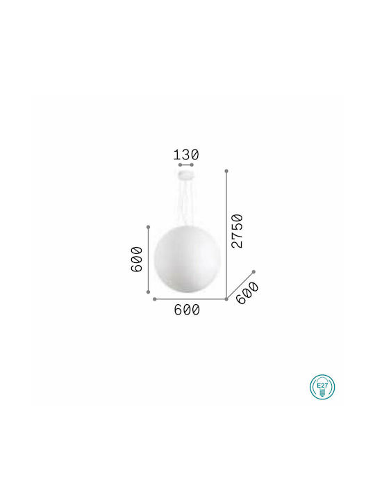 Ideal Lux Carta SP1 Κρεμαστό Φωτιστικό Μπάλα για Ντουί E27 Λευκό 60x60εκ. 272139 - second view